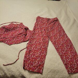 A. Byer Tropical Junior's Size 13 Pink Floral Print Pants With Matching Top